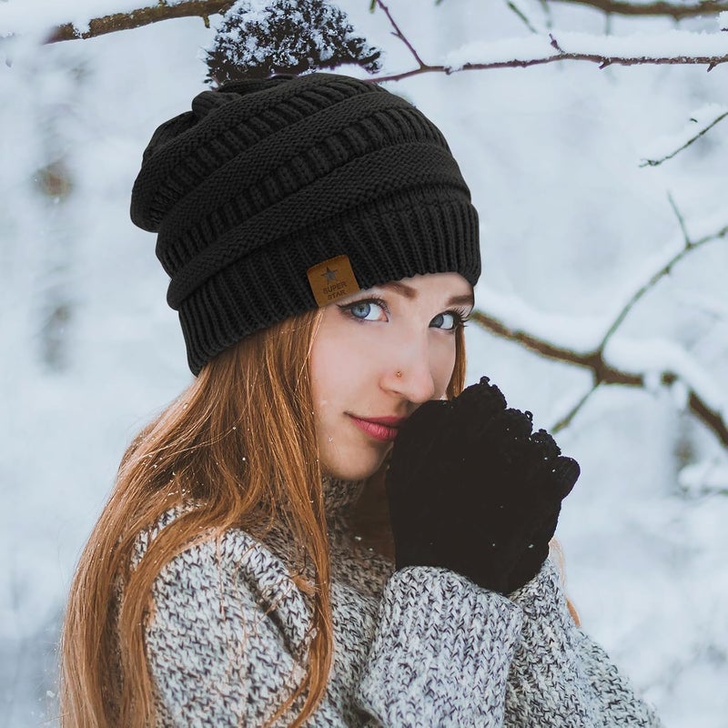 Durio Womens Knit Beanie Winter Thick Solid Fleece Lined Beanie Hats for Women Men Unisex Warm Skiing Beanies - Image 5